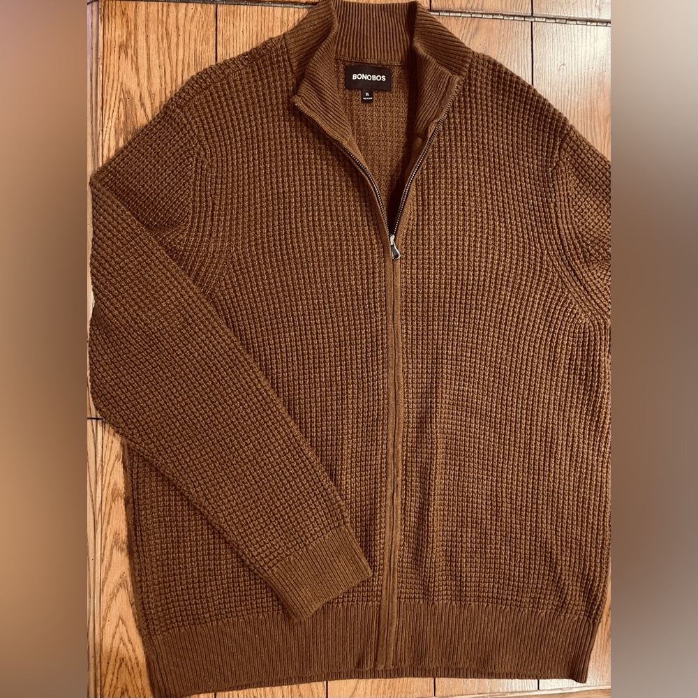 EUC Men’s Bonobos Full Zipper Cardigan, brown, size XL
